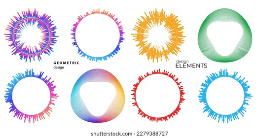 Establecer el ecualizador de color aislado en el fondo blanco. Ilustración vectorial. Reproductor musical de pulso. Logo de la onda de audio. Elemento de diseño del vector Modelo de visualización de la onda de sonido del afiche Señal de visualización de la ilusión Pasos 10