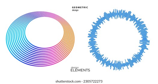 Establecer el ecualizador de color aislado en el fondo blanco. Ilustración vectorial. Reproductor musical de pulso. Logo de la onda de audio. Elemento de diseño del vector Modelo de visualización de la onda de sonido del afiche Señal de visualización de la ilusión Pasos 10