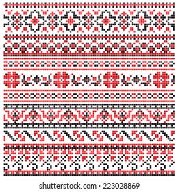 set of color ethnic borders red and black