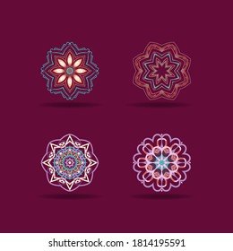 Set of color ethnic ornamental floral patterns. Hand drawn mandalas. Orient traditional background. Lace circular ornaments. Ethnic, Indian, Islamic, Asian, ottoman, Arabic motif.