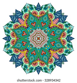 Set of color ethnic ornamental floral patterns. Hand drawn mandalas. Orient traditional background. Lace circular ornaments. Indian, Islamic, Asian, ottoman, Arabic  motif. Vector illustration.