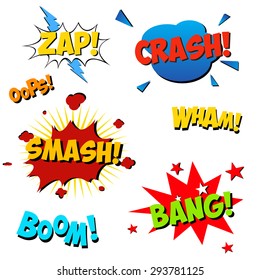 Set of color explosion of comic sound effect explosion. Stock Vector Illustration. Comic speech bubbles.