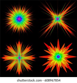 Set of color explosions on a black background