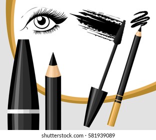 Set of color eye make up. Vector fashion sketch makeup contrasty glamour in vogue style. Isolated elements on white background eye