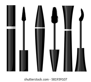 Set of color eye mascara. Vector fashion sketch makeup contrasty glamour in vogue style. Isolated elements on white background eye