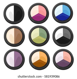 Set of color eye shadows. Vector fashion sketch makeup contrasty glamour in vogue style. Isolated elements on white background eye