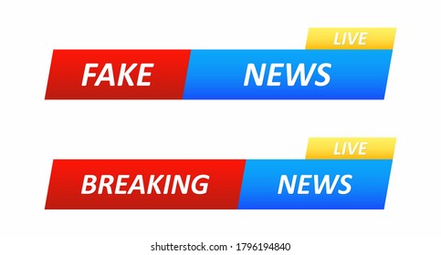 A set of color Fake news and Breaking news buttons isolated on a white background. Web design. Blogging. Streaming. Ui. Live streaming. Vector illustration
