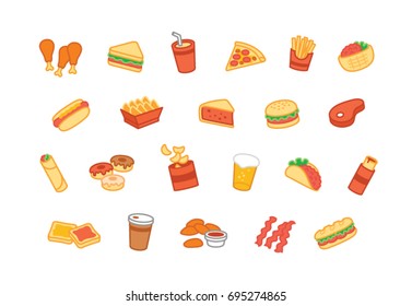 Set of color fast food icons