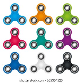 Conjunto de giradores de dedo colorido isolados no fundo branco. Ilustração de vetor de coleção multicolor girador de mão.