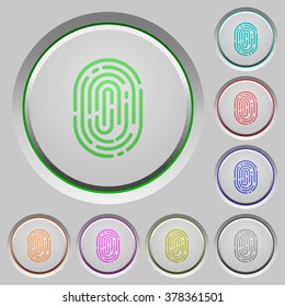 Set of color fingerprint sunk push buttons.