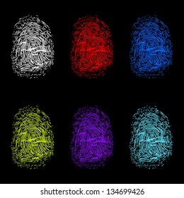Set of color fingerprints on black background.