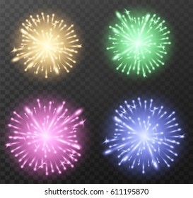 Set of color firework background. Vector illustration.