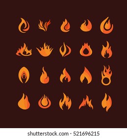 Set of color flame icons on black background