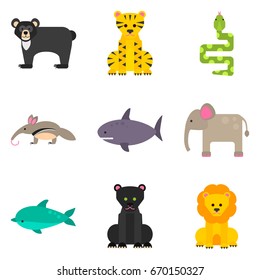 Set of color flat animals icons set for web and mobile design