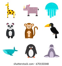 Set of color flat animals icons set for web and mobile design