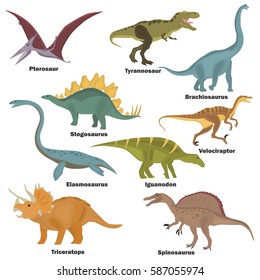 Set of color flat extinct dinosaurs color flat icons for web and mobile design