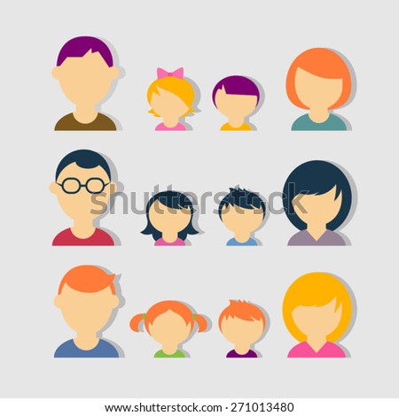 set of color flat family vector icons 