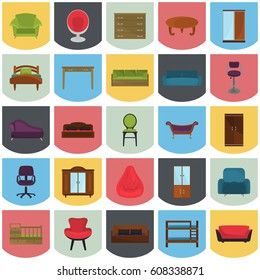 Set of color flat furniture icons for web and mobile design