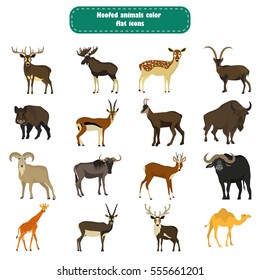 Set of color flat hoofed animals icons