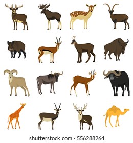 Set of color flat hoofed animals icons