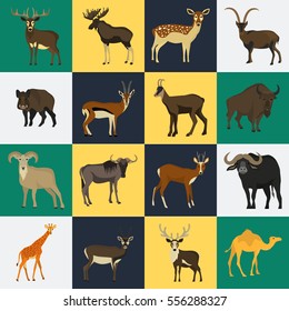 Set of color flat hoofed animals icons