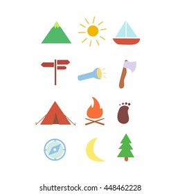 Set color flat Icons for Adventure & Travel