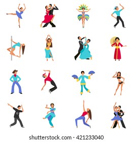 Set of color flat icons with figure people dancing vector illustration