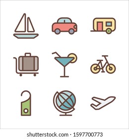 set of color flat icons for travel