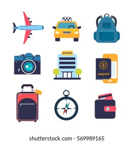 set of color flat icons for travel