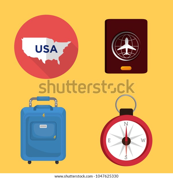 set of color flat icons for travel on blue\
background. eps10