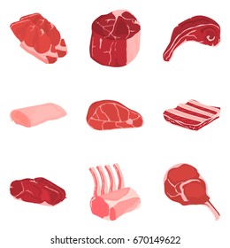 Set of color flat meat products icons set for web and mobile design