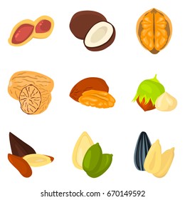 Set of color flat nuts icons set for web and mobile design