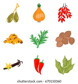 Set of color flat spices icons set for web and mobile design