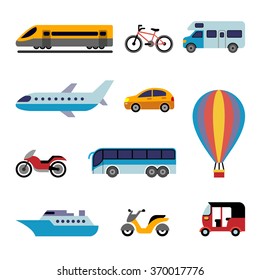 Set of color flat transport icons for traveling