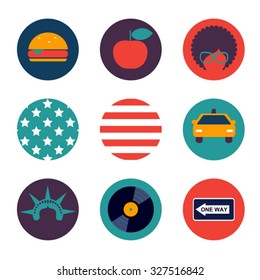 set of color flat vector icons of New York city