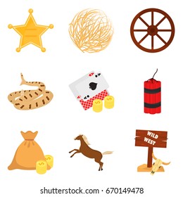 Set of color flat wild west icons set for web and mobile design