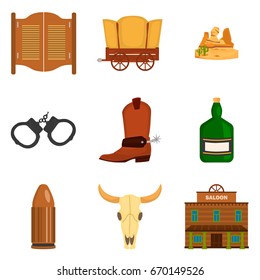 Set of color flat wild west icons set for web and mobile design