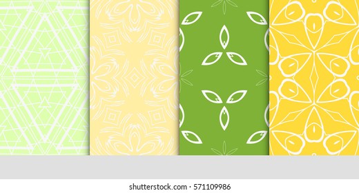 set of color floral, linear geometric ornament. modern pattern. seamless vector illustration. for interior design, textile, wallpaper