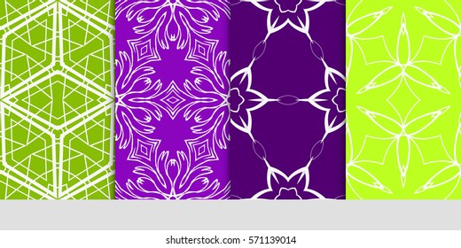 set of color floral, linear geometric ornament. modern pattern. seamless vector illustration. for interior design, textile, wallpaper