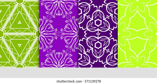 set of color floral, linear geometric ornament. modern pattern. seamless vector illustration. for interior design, textile, wallpaper