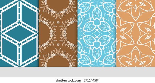 set of color floral, linear geometric ornament. modern pattern. seamless vector illustration. for interior design, textile, wallpaper
