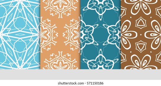 set of color floral, linear geometric ornament. modern pattern. seamless vector illustration. for interior design, textile, wallpaper