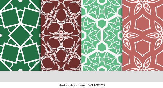 set of color floral, linear geometric ornament. modern pattern. seamless vector illustration. for interior design, textile, wallpaper