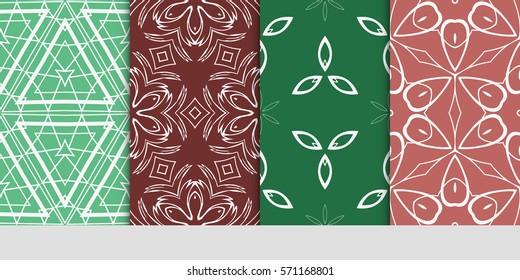 set of color floral, linear geometric ornament. modern pattern. seamless vector illustration. for interior design, textile, wallpaper