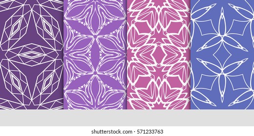 set of color floral, linear geometric ornament. modern pattern. seamless vector illustration. for interior design, textile, wallpaper