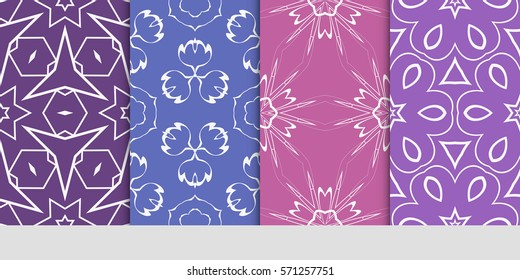 set of color floral, linear geometric ornament. modern pattern. seamless vector illustration. for interior design, textile, wallpaper