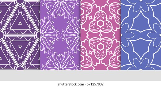 set of color floral, linear geometric ornament. modern pattern. seamless vector illustration. for interior design, textile, wallpaper