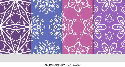 set of color floral, linear geometric ornament. modern pattern. seamless vector illustration. for interior design, textile, wallpaper