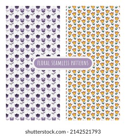Set of color floral patterns. Vector illustration. Seamless background. Swatches. For prints, fabrics, paper, cover, linen.