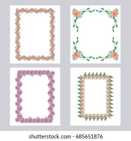 Set of color floral vertical frames. Design element for banners, labels, prints, posters, web, presentation, invitations, weddings, greeting cards, albums.Vector clip art.